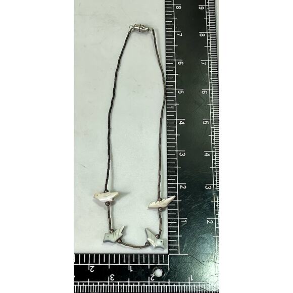 Native American 925 Liquid Silver Necklace Carved MOP Birds Fetish Necklace 14” - Picture 9 of 11
